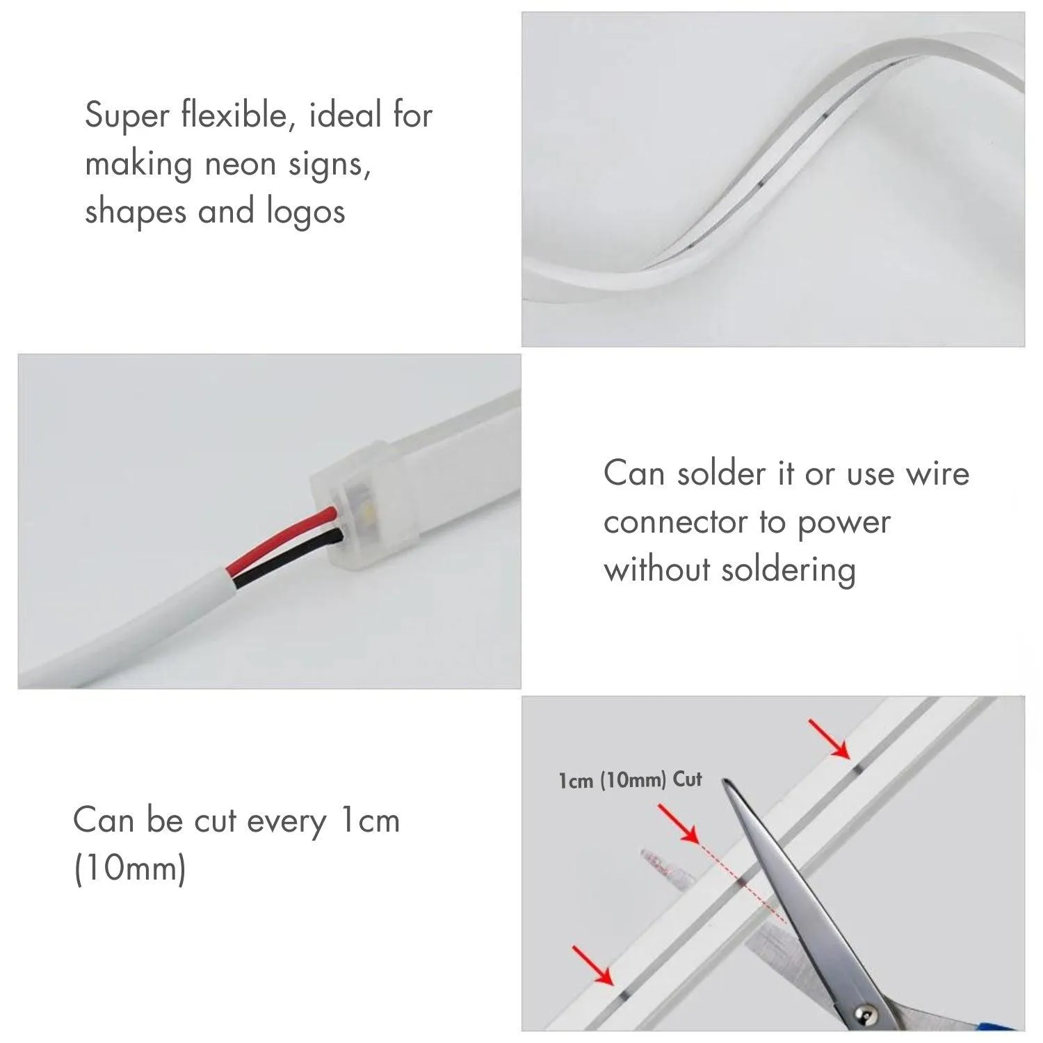 Mini Natural White Neon Flex 4000K 12V 6x12mm IP65 Waterproof 1cm Cut