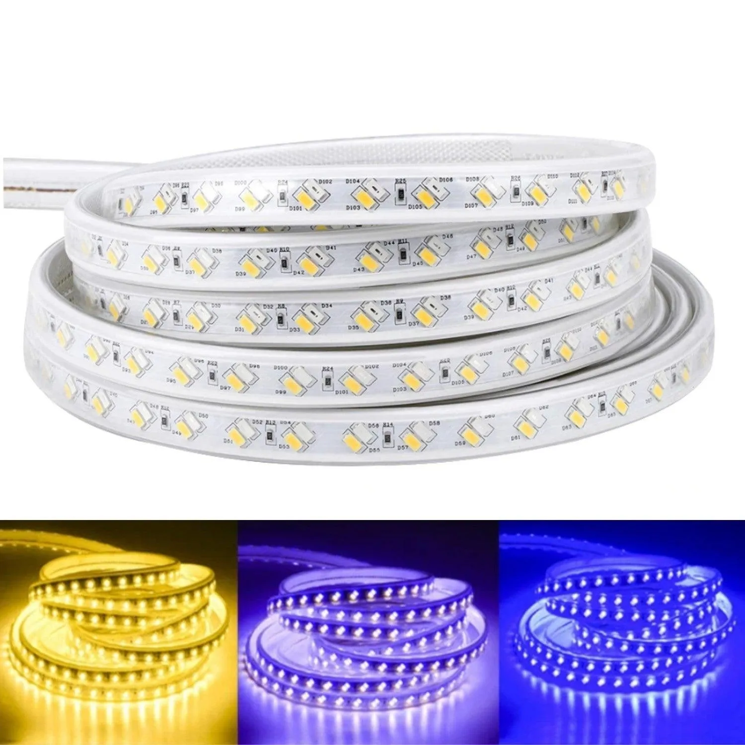 Tricolour LED Strip Light 220V 240V 5730 Warm White, Blue, Purple IP65 120LED/m Kit